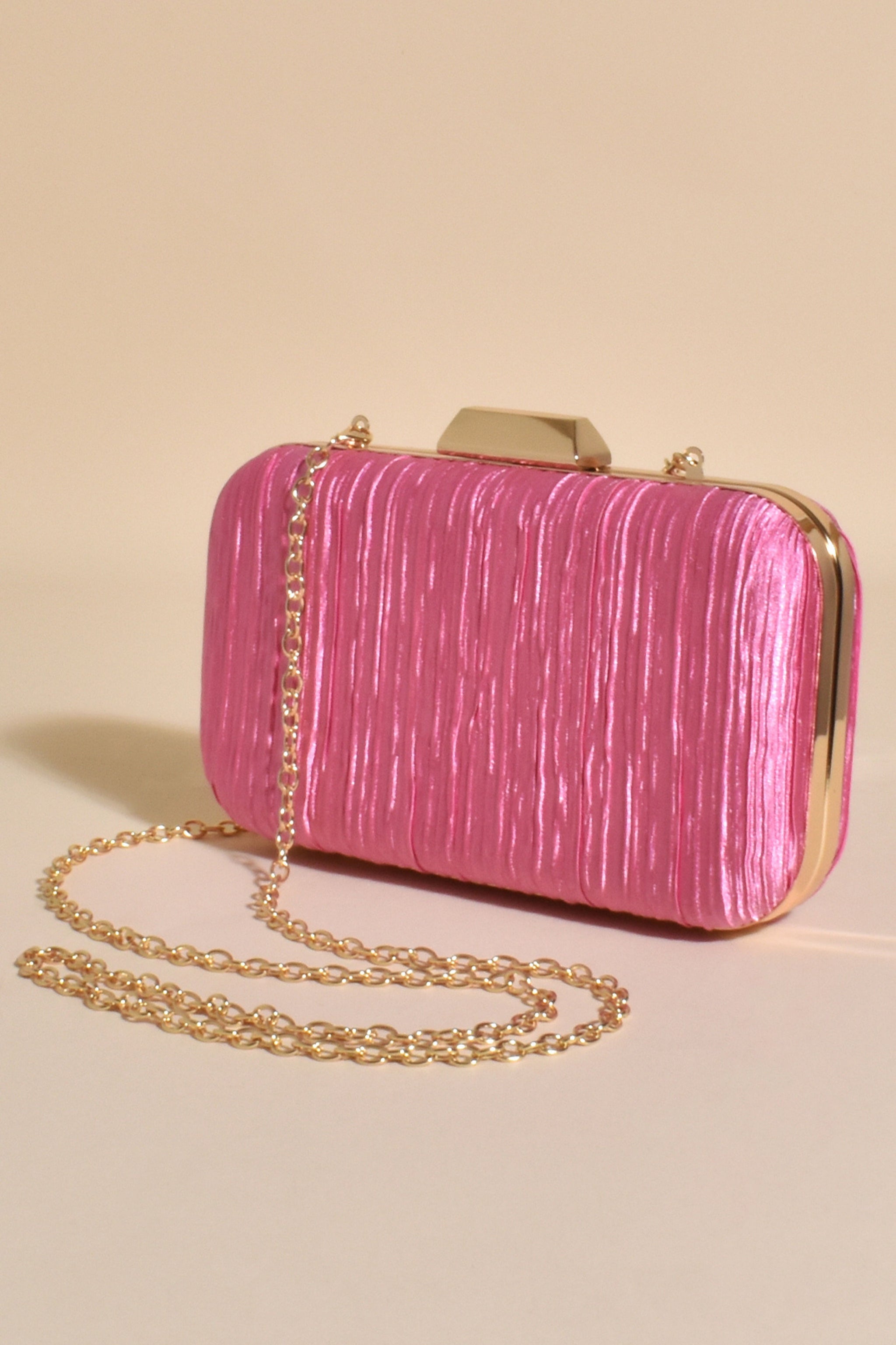 ADORNE ACCESSORIES Portia Pleated Framed Event Clutch Hot Pink Smoke Mirrors Boutique
