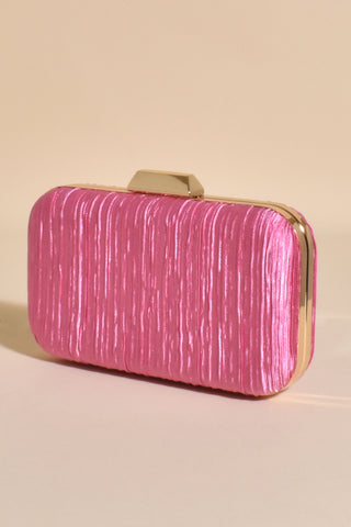 Portia Pleated Framed Event Clutch - Hot Pink