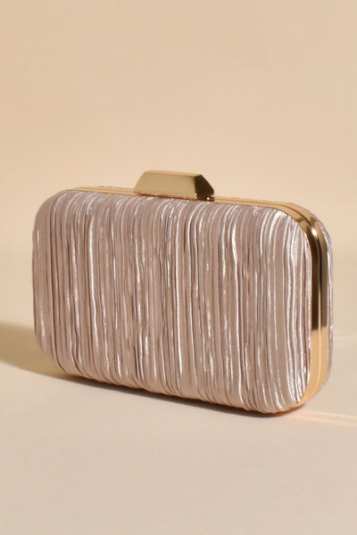 Portia Pleated Framed Event Clutch - Light Gold