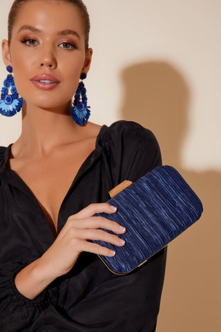 Portia Pleated Framed Event Clutch - Navy