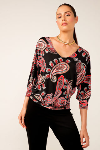 Pozzuoli Reversible Batwing Top - Black Red Paisley