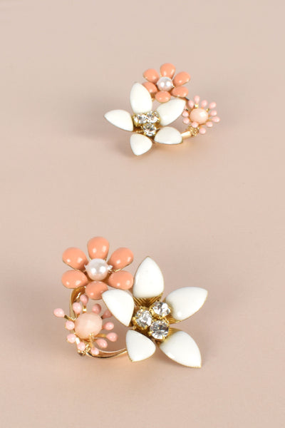 Pretty Enamel Floral Stud Earrings - Peach