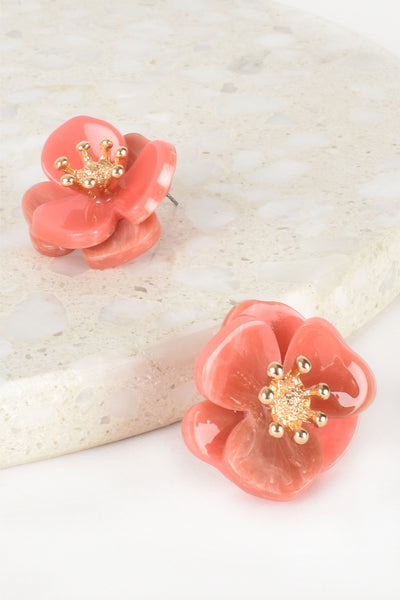 Pretty Resin Floral Stud Earring - Pink Gold