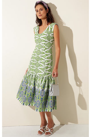 Promise Rings Midi Dress - Lime Lavender Cotton