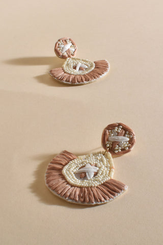 Raffia Stitch Detail Earrings - Camel White