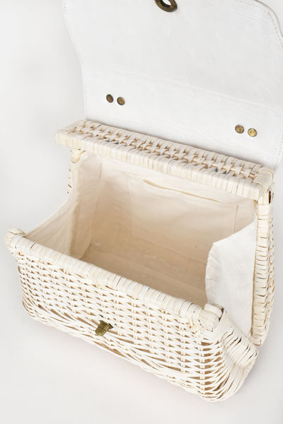 Rattan and Leather Statement Bag - White