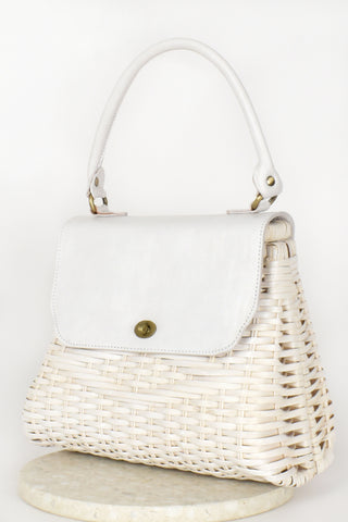 Rattan and Leather Statement Bag - White
