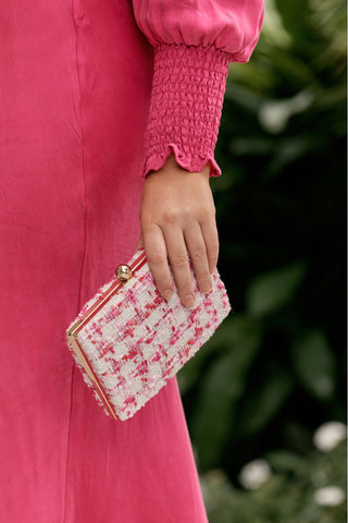 Reagan Bobble Closure Hard Case Boucle Clutch - Pink Cream