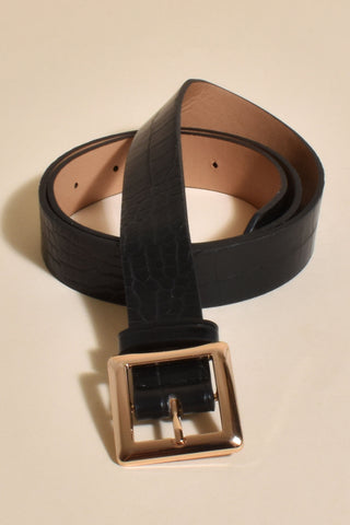 Reptile Vegan Leather Jeans Belt - Black Gold