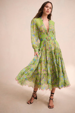 Rhea Pleated Midi Dress - Pear Green