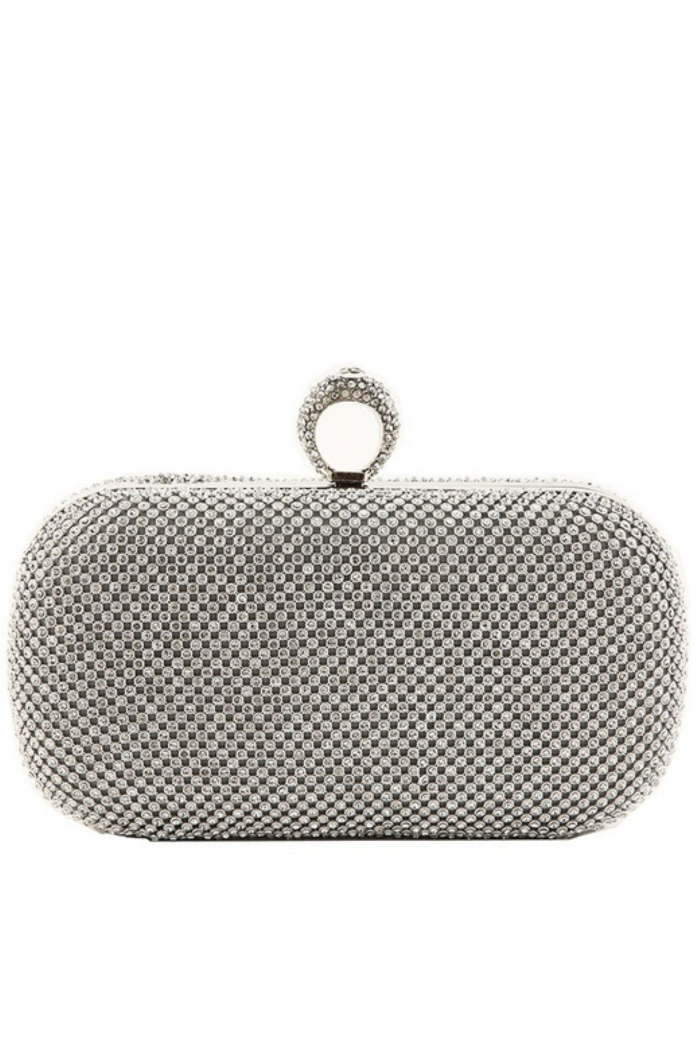 Ring Clasp Diamante Clutch - Silver