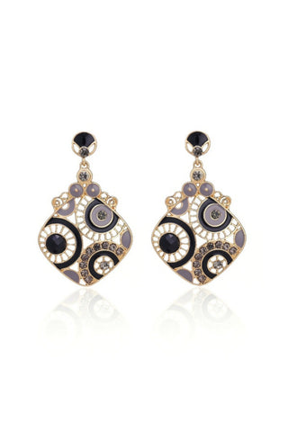 River Retro Enamel Earrings - Black