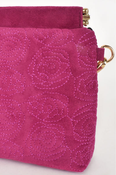 Rosa Flower Quilted Clutch - Fuchsia