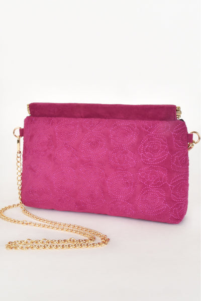 Rosa Flower Quilted Clutch - Fuchsia