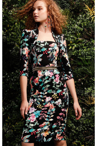 Beatrice Fitted Mid Dress - Black Floral
