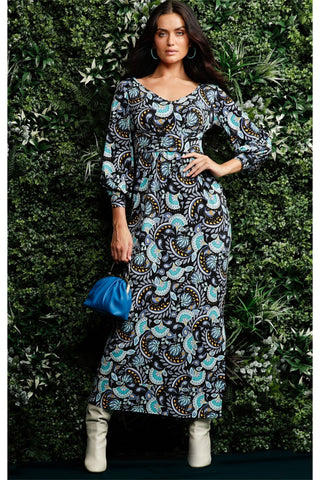 Emmanuelle Reversible Maxi Dress - Black Aqua Deco