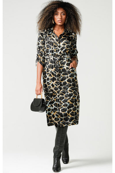 Frederique Button Down Shirt Dress - Olive Aqua Rockpool