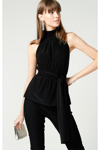 High Neck Tie Top - Black
