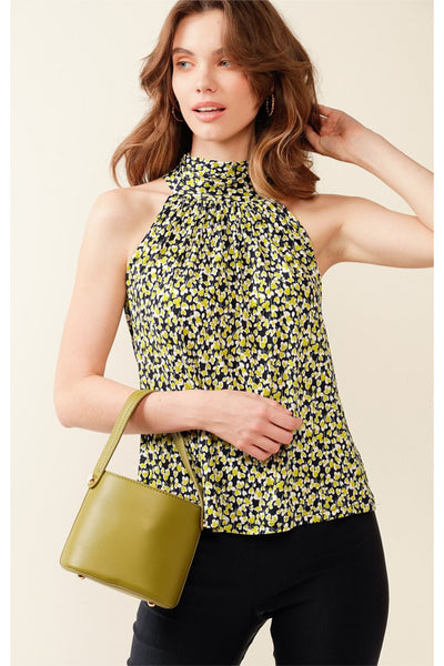 Highgate Hill High Neck Tie Top - Navy Lime Floral
