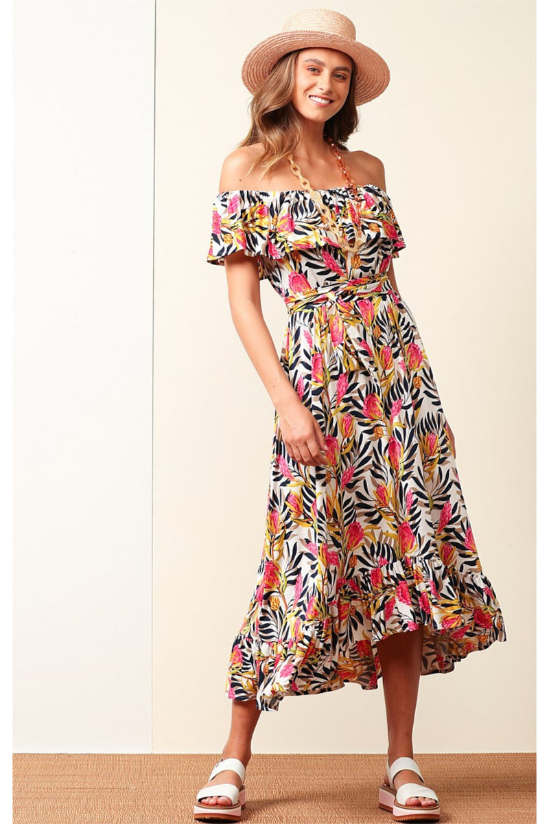 SACHA DRAKE SALE Point Lookout Off the Shoulder Midi - Pink Banksia ...