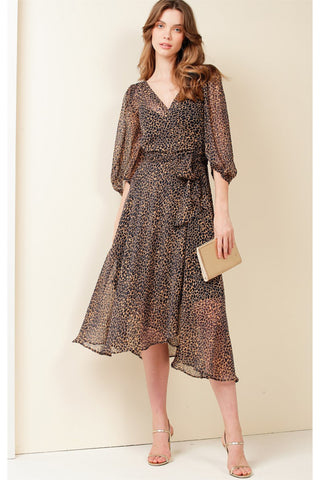 St Stephens Wrap Midi Dress - Navy Gold