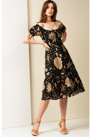 Hotel De Paris Midi Dress - Black Gold