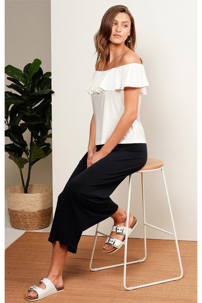 Buy Sacha Drake Classic Off the Shoulder Frill Top in White Stretch Jersey online. Basic Frill Top Ivory.