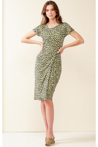 Victoria Park Cap Sleeve Midi Dress - Navy Lime Floral