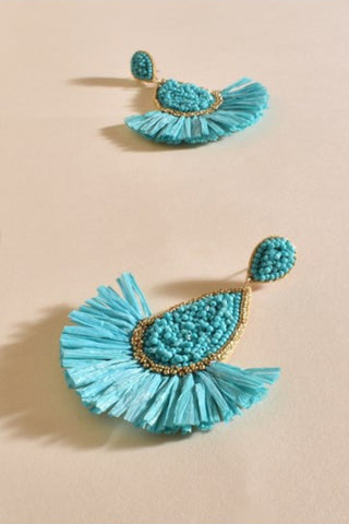 Samira Beaded Fringe Earrings - Aqua Blue