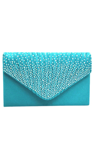 Sammie Satin and Diamante Clutch - Dark Aqua