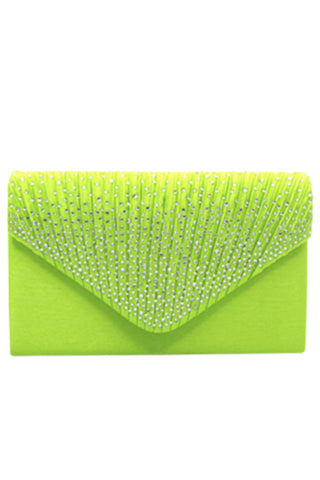 Sammie Satin and Diamante Clutch - Lime