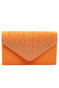 Sammie Satin and Diamante Clutch - Tangerine