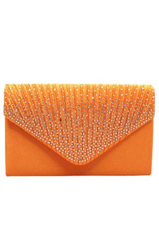 Sammie Satin and Diamante Clutch - Tangerine