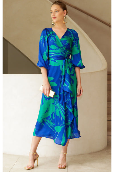 Sapphire Chrysanthemum Wrap Dress - Sapphire Jade Abstract