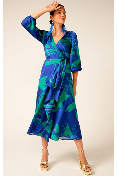 Sapphire Chrysanthemum Wrap Dress - Sapphire Jade Abstract