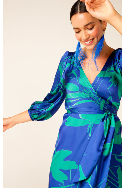 Sapphire Chrysanthemum Wrap Dress - Sapphire Jade Abstract