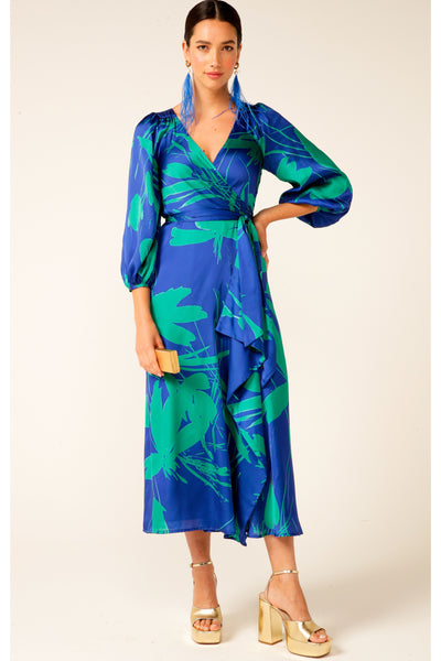 Sapphire Chrysanthemum Wrap Dress - Sapphire Jade Abstract