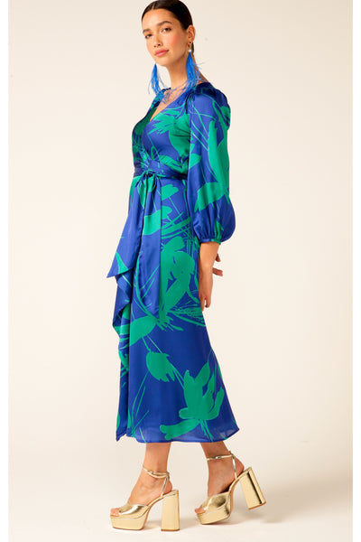 Sapphire Chrysanthemum Wrap Dress - Sapphire Jade Abstract