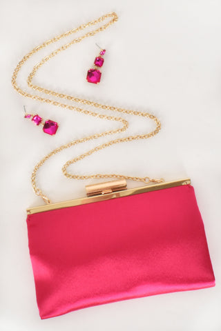 Savannah Satin Clutch - Fuchsia Pink