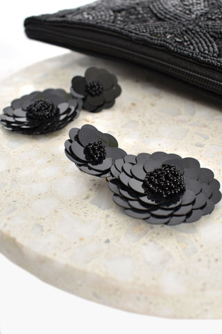 Sequin Floral Earrings - Black