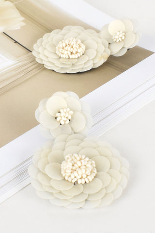 Sequin Floral Earrings - Cream