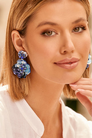 Sequin Floral Event Earrings - Blue Multi