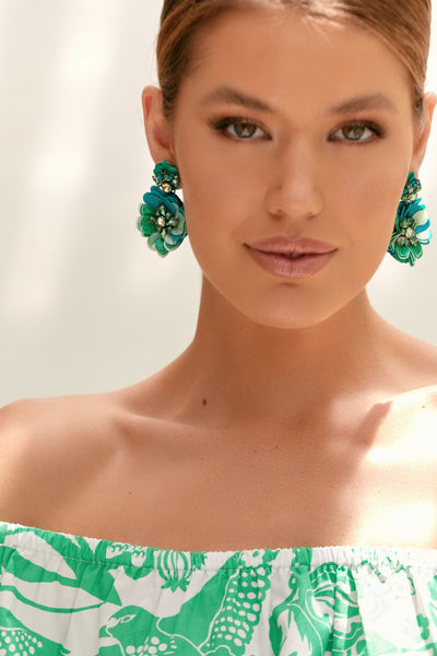 Sequin Floral Event Earrings - Green Multi