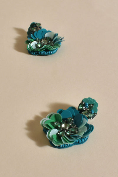Sequin Floral Event Earrings - Green Multi