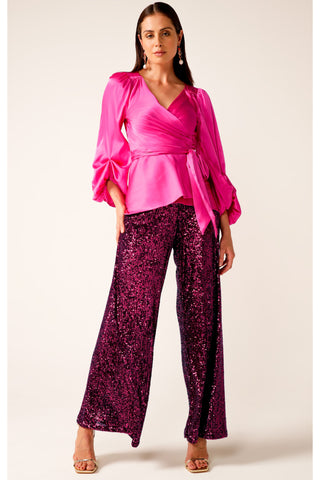 Sequin Palazzo Pant - Fuchsia