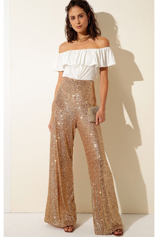 Sequin Palazzo Pants - Honey Gold Sequin