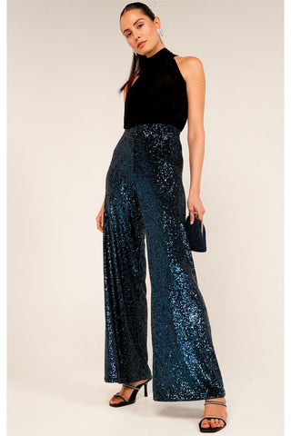 Sequin Palazzo Pants - Peacock