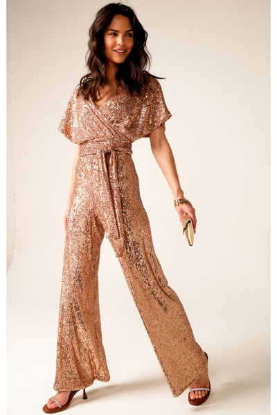 Sequin Palazzo Pants - Gold