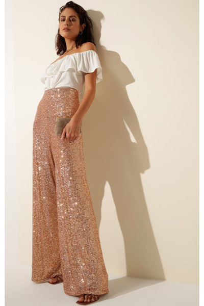 Sequin Palazzo Pants - Gold