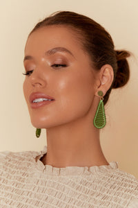 Sequin Panels Teardrop Earrings - Green Gold